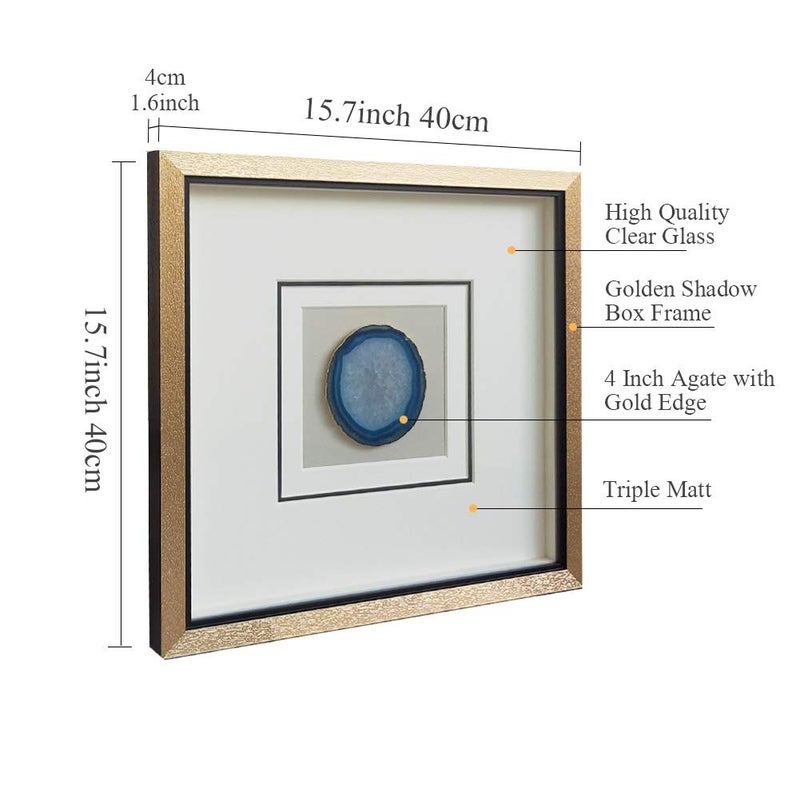 ARTECORS Handmade 15.7"x15.7" Gold Edge Natural Agate Wall Art with Shadow Box Frame Front Glass for Living Room Bedroom Home Decoration - Image 4